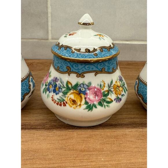 Staffordshire 3pc Salt, Pepper & Condiment Jar, England, Fine Bone China - Picture 3 of 8